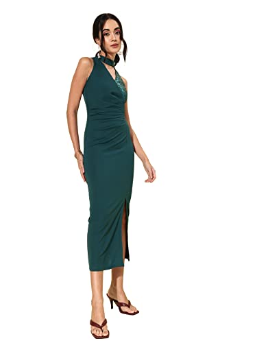 Image of Miss Chase Women's Choker Neck Sleeveless Embellished Midi Dress