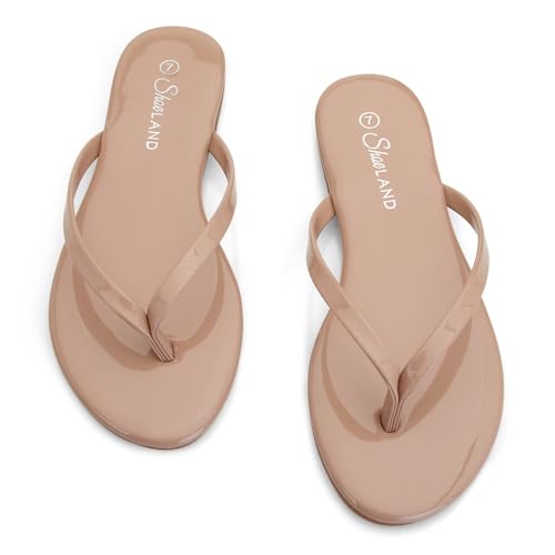 Image of Shoe Land Thong Flip Flops for Women, Memory Foam Flat Sandals, Lightweight Summer Slides, Non Slip Comfort Sandals for Beach, Travel and Everyday Wear