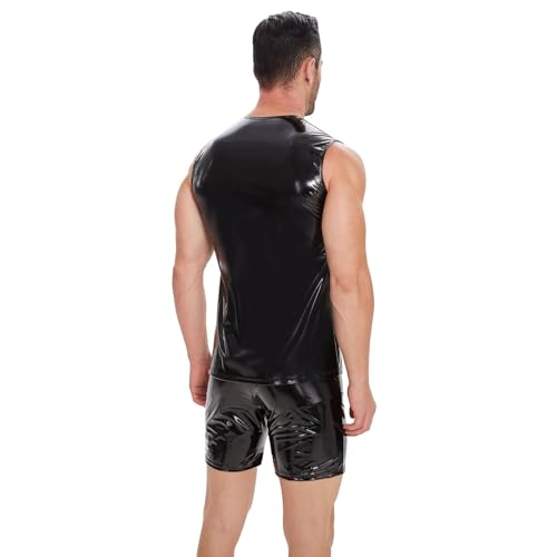 Regata masculina de couro Wetlook, couro de PVC brilhante, camisa casual masculina de látex brilhant