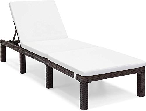 OAKVILLE FURNITURE 61702 Patio Outdoor Adjustable Pool Chaise Lounge Chair, Brown Wicker Beige Cushion - Image 4