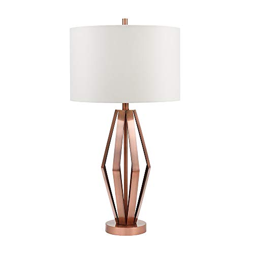 Catalina Lighting 20891-000 Coastal Open Diamond-Shaped Metal Cage Table Lamp with Plated Copper Finish, Linen Shade and 3-Way Switch 33.5", Rose Gold