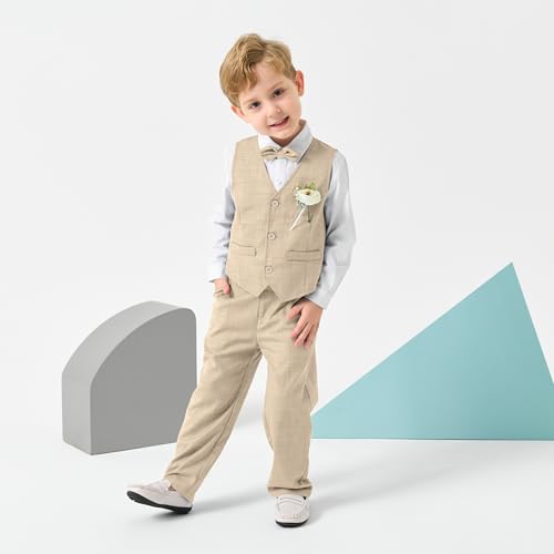 Volunboy Baby Boys Formal Wedding Ring Bearer Outfits Toddler Gentleman Bowtie Vest Guest Suits Dress Shirt Pants Set4