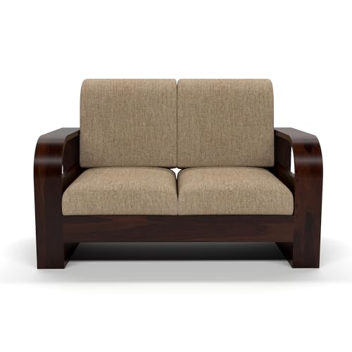Image of Solid Sheesham Wood 2 Seater Sofa for Living Room | Premium 2 Seater Sofa Set for Office & Home Furniture | Stylish Wooden Sofa for 2 People (Cairo Walnut, 2 Seater)