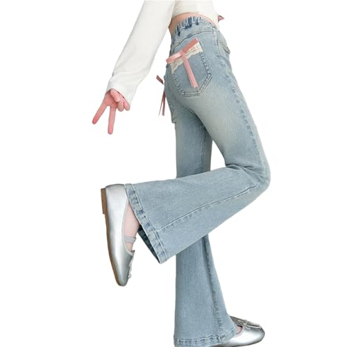 Girls Flare Jeans Bell Bottom Teen Denim Pants Flared Ripped Cute Bootcut Mid Rise Elastic Band Pockets 5-14 Years2