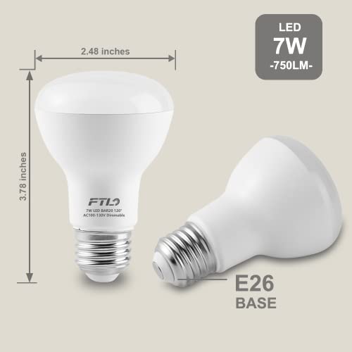 Image of FTL 12-Pack BR20 LED Bulb 5000K Daylight White Dimmable Flood Light Bulbs 7W 750lm 50W 60W Equivalent E26 Indoor Recessed Can Light Bulbs for Ceiling Lighting
