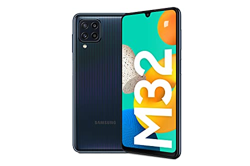 Samsung Galaxy M32、ロック解除済みスマートフォン、6.4 インチ FHD sAMOLED Infinity-U スクリーン、6 GB の RAM および 128 GB のメモリ、5000 mAh バッテリーを備えた Android 携帯電話 ブラック