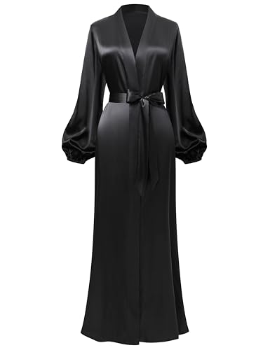 Image of PRODESIGN Satin Kimono Robe Women Long Silky Kimono Bathrobe Sleepwear Wedding Bridesmaid Robe