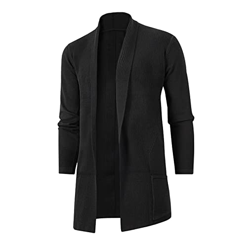 Duohropke Cardigan long en tricot pour homme - Couleur unie - Bord ouvert - Cardigan basique pour...