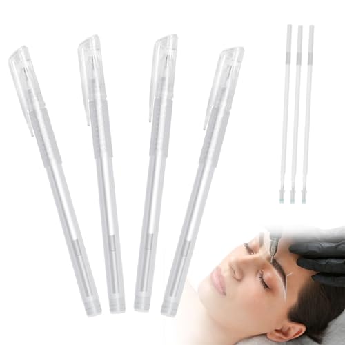 Lot de 4 Marqueur de Peau Marqueurs de Tatouage Crayon Dermographique Stylo Tatouage avec 3 Recharges Feutre Blanc Effacable pour Sourcils Lèvres