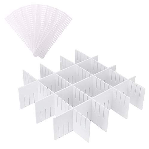 SUNSHINETEK 12 Pack Divisores de cajón de plástico 32.4 * 7 cm Ajustable DIY Plástico Separador de Armario Blanco Organizador Tidy Contenedor para Ropa Interior Calcetines Cinturón Suministros