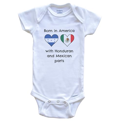 Born in America with Honduran and Mexican Parts Funny Honduras Mexico Flags One Piece Baby Bodysuit