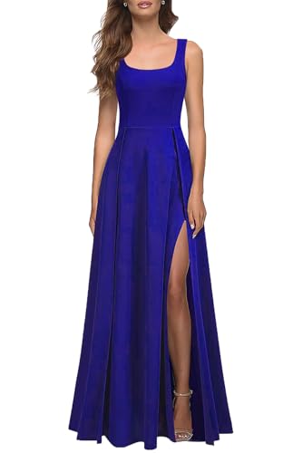 MUSHARE Women's Square Neck Sexy Split Cocktail Party Maxi Long Formal Dress Royal Blue