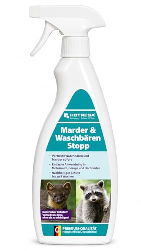 HOTREGA Marder & Waschbären Stopp 500 ml | Proaktiver Problemlöser auf Geraniolbasis | Bis zu 8 Wochen Schutz | Umweltfreundlich & sicher