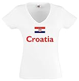 100% Baumwolle Fruit of The Loom Croatia/Kroatien Damen T-Shirt Trikot - weiß L