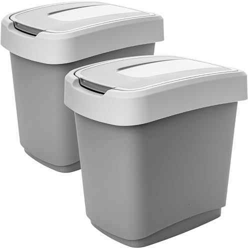 2friends Mülleimer 15L mit Deckel, 2er Set – Geruchsdichter Abfalleimer aus Kunststoff, Müllbeutelhalterung, Ideal für Küche, Bad & Büro, Kompaktes Mülltrennsystem
