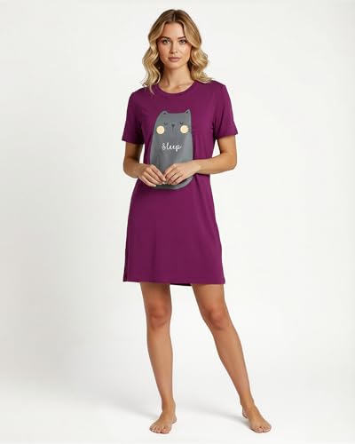 Image of Real Essentials 3 Pack: Women's Short Sleeve Nightgown Dress - Nightshirt Pajama Sleep Shirt Sleepwear (Available in Plus)