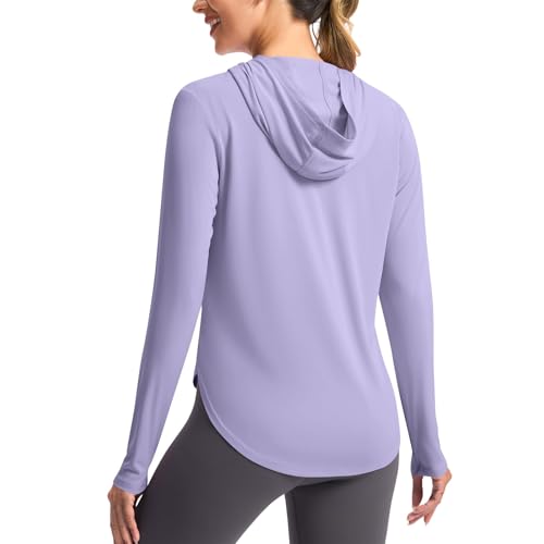 UPF50+ Sun Protection Tops for Women Long Sleeve Pull on Hoodie Shirts Casual Workout Outdoor Cycling Rash Guard(Purple,Small)