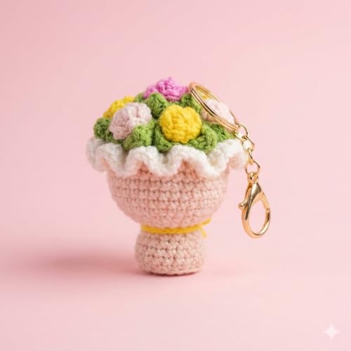 Image of Handmade Crochet Flower Keychain for Bags Keys Purse Backpack Cute Aesthetic Yarn Keyring Bag Charm Handmade Soft Thread Flower Keychain for Girls Women Kids Gifting and Daily Use
