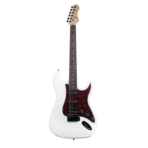 Image of SEST230 HSS Electric Guitar with Bag | Beginner Electric Guitar Kit with HSS Pickups, Basswood Body, Maple Neck & Rosewood Fretboard, Tremolo Bridge| Includes Padded Gig Bag & Allen Key (White)