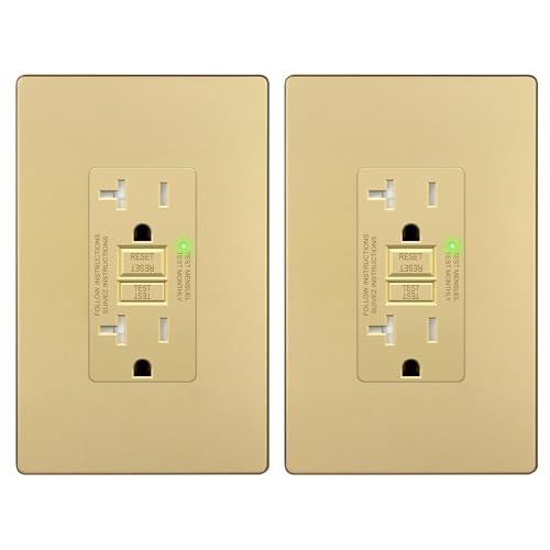 LIDER 20A GFCI Outlet Tamper-Resistant Receptacle Self-Test LED Indicator Anti-Interference Protection Residential/Commercial Screwless Wall Plate ETL Listed Thermoplastic Matte Gold 2-Pack