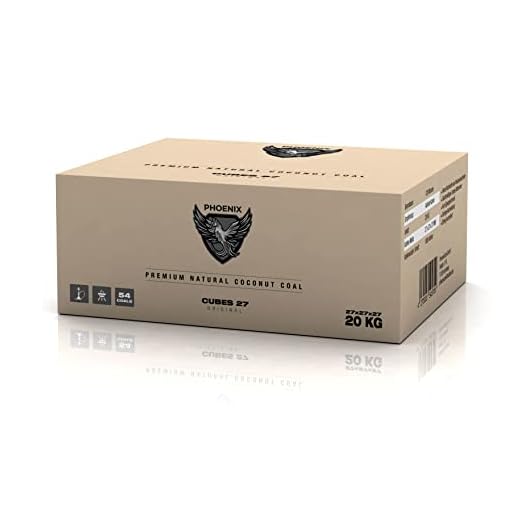 Phoenix Coal Premium Coco Carbón natural para shisha, briquetas de Coal para pipa de agua y barbacoa, sabor neutro, inodoro, larga duración de combustión, bajo contenido de cenizas (20 kg)