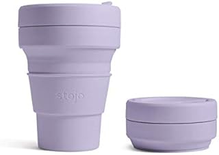 STOJO On-The-Go Collapsible Coffee Cup - 12oz / 355ml - Reusable & Foldable Silicone Travel Mug with Lid - Portable, Pocket Size - Dishwasher Safe - Aquamarine