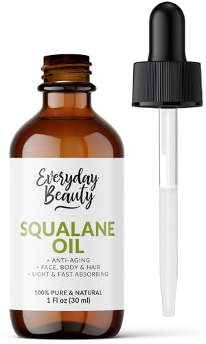 Squalane Oil - 100% Pure & Natural Plant Derived Facial Oil 1 Fl Oz Glass Bottle & Dropper - Cold Pressed and Unrefined Premium Grade Multipurpose Moisturizing Oil For Skin and Hair