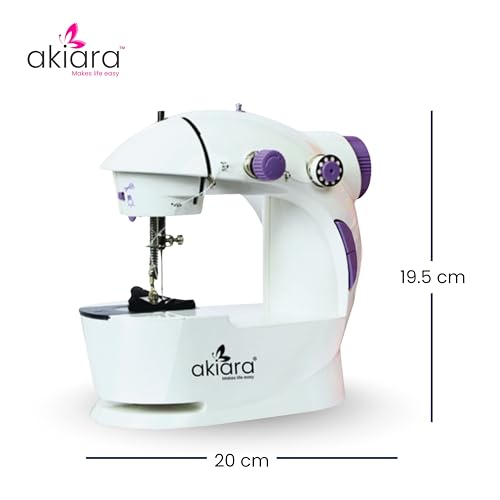 Akiara - Makes life easy Mini Sewing Machine with Table Set | Tailoring Machine | Hand Sewing Machine with extension table, foot pedal, adapter, White