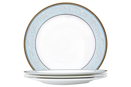 Fine Bone China Dinner Plates Sets, 4 Pcs Classic Relief Pattern Gilt Edged High Grade 10.5 inch Dinnerware Sets For 4 People