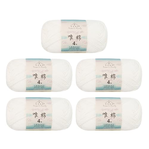 Susan’s Family Soft Cotton Yarn for Crocheting, Fingering Weight 4 Ply Yarn for Knitting & Crafts, 60% Cotton 40% Acrylic, Beginner Friendly, 5×50g / 655 Yards — Baby & Amigurumi Projects