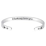 Fesciory Mothers Day gifts, Inspirational Bracelets for Women, Stainless Steel Engraved Personalized Positive Keep Going Cuff Bangle College Graduation Gifts for Her (I f*cking love you)