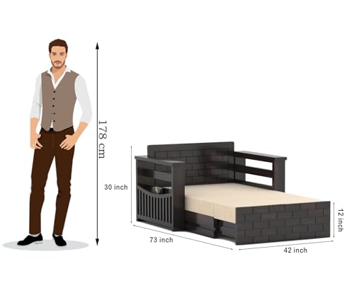 Image of Sheesham Wooden 2 Seater Sofa Cum Bed with Mattresses for Home Living Room | Rosewood 2 Seater Sofa Cums Bed for Bedroom Without Pillow | Solid Wood Sofa Bed (Walnut B, 2 Seater)