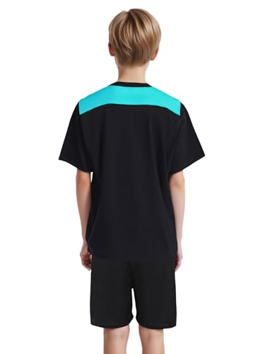 Boys'color Block Football Outfit Quick-dry Printed Top & Shorts For Athletic Sports Training Blue Green 16 Years2