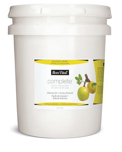 Bon Vital Complete Massage Creme, Premium Dual Use Cream for Hypoallergenic Professional Massages, Non Greasy Unscented Moisturizer Made with Marula, Olive, Avocado, & Jojoba Oil, 5 Gallons