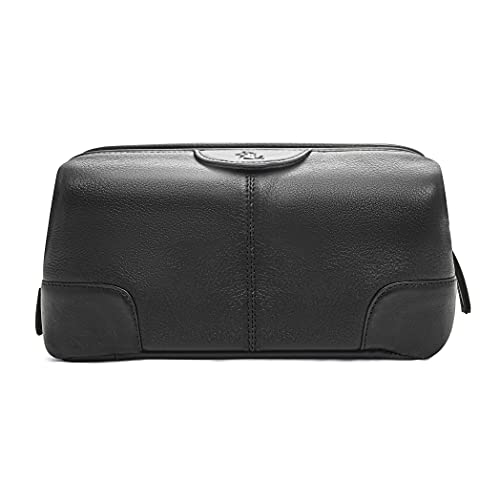 Image of Kara Obama Black Leather Toiletry Bag for Men | Travel Pouch | Shaving Kit Bag Toiletry Pouch | Travel Kit | Toiletry Kit | Pouches for Travelling | Waterproof Leather Shaving Bag