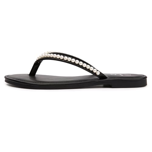 Image of LM Women's Pearls Strappy Flat Sandals Thong Sandals Flip Flop Slip On Slide Sandals for Women Dressy Summer