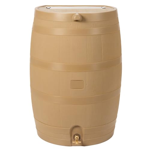 RTS Home Accents 50-Gallon Rain Water Collection Barrel with Brass Spigot, Oak Color
