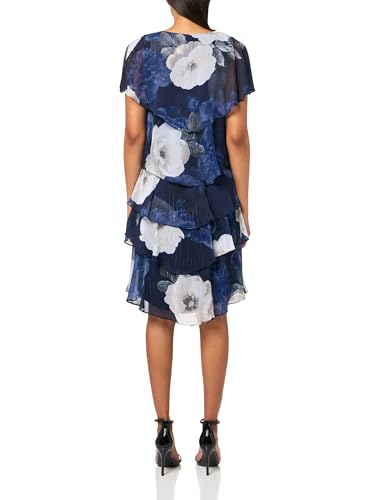 Image of S.L. Fashions Women's Short Sleeve Floral Tiered Chiffon Cocktail Spring /Summer Dress, Wedding Guest Dress