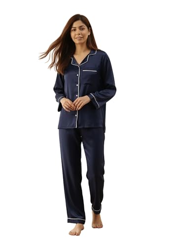 Image of STORIES OF BANNO'S SWAGGER Women Satin Solid Night Suit Set | Premium Soft Satin Nightwear Pajama Set | Stylish Comfortable Sleepwear for Ladies | Elegant Lounge Wear Night Dress