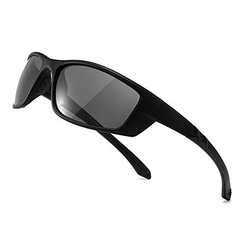SUNGAIT HD Polarized Sports Sunglasses for Men/Women Cycling, Running and Hiking (Black Frame/Polarized Grey Lens) K119PGHEKHU