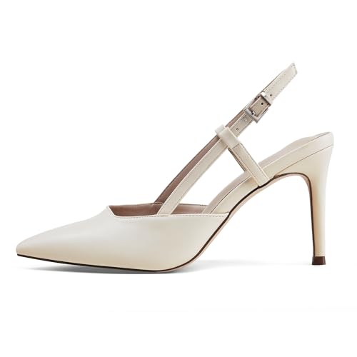 Image of Elisabet Tang Women's Kitten Heel Slingback Low Pumps 3 Inches Stiletto Pointed Closed Toe Elegant Dressy Bridal Wedding Party Shoes