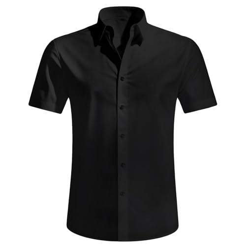 newhsy Womens Short Sleeve Blouse Shirts Stretch Formal Button Down Shirts Business Work Blouse Summer Casual Tops for Ladies (UK, Alpha, S, Regular, Regular, Black)