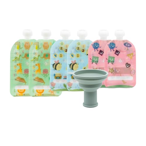 WeeSprout Double Zipper Reusable Food Pouches Perfect for Babies & Toddlers Freezer & Dishwasher Safe (Educational 6 Piece Assortment)
