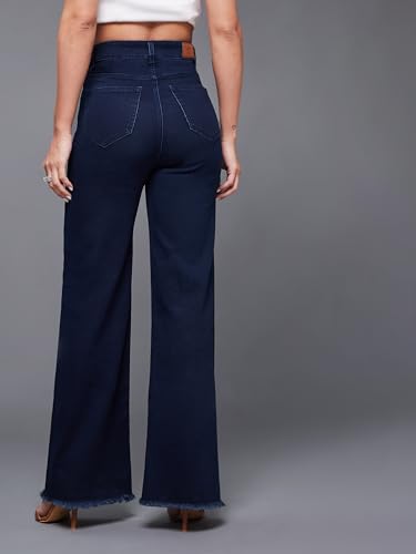 Image of Miss Chase Women's Wide-Leg High-Rise Regular-Length Stretchable Shaping Denim Jeans