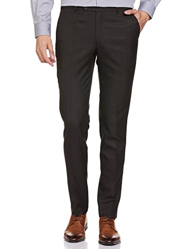 Image of Park Avenue Men's Polyester Blend Solid Pattern Super Slim Fit Flat Front Formal Trouser