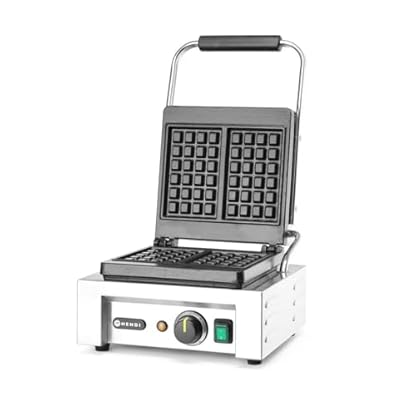 HENDI Waffeleisen 'Liège', Zwei 4x6 Quadrat-Muster, mit Waffelgabel, Temperatur stufenlos regelbar, antihaftbeschichtete Platten aus Gusseisen, 230V, 1500W, 320x437x(H)251mm, Edelstahl – Bild 6