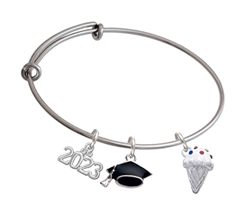 DELIGHT JEWELRY 3-D 바닐라 아이스크림 콘 크리스탈 스프링클 - 2023 졸업 참 뱅글 팔찌
