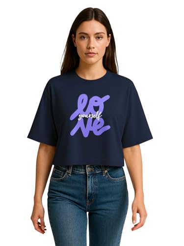 Image of HELLCAT Beige Printed Loose Fit Crew-Neck Crop T-Shirt for Women