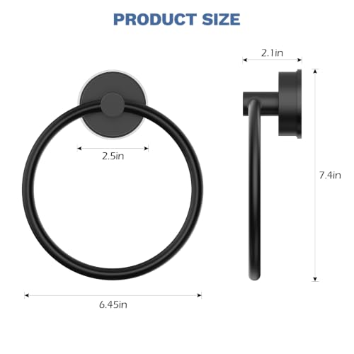 Image of SetSail Suction Cup Towel Holder,Vacuum Towel Ring,Matte Black