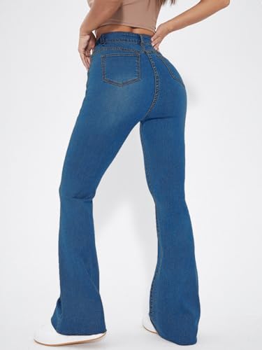 Image of Aahwan Blue Solid Low Waist Bootcut Denim Jeans for Women's & Girls'